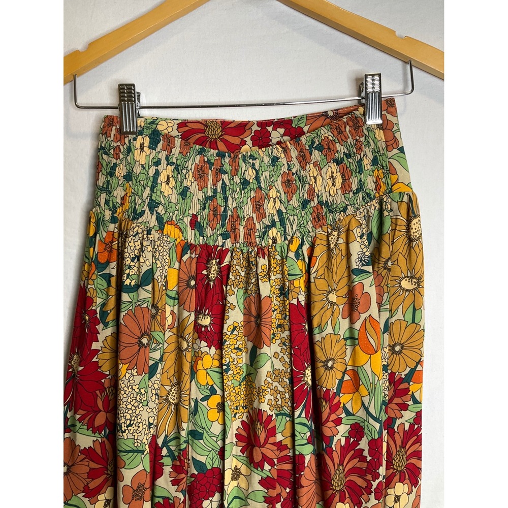Natural Life Floral Maxi Skirt Ruched Back Waist Side Slit Boho Cottagecore XS - Picture 4 of 7
